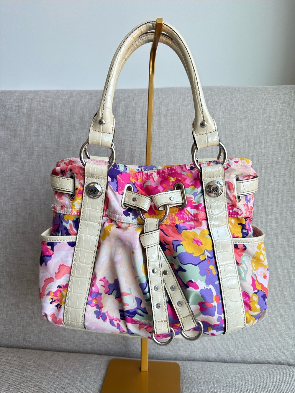 Sienna Ricchi Floral Handbag with Faux Crocodile Trim